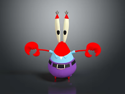 Cartoon Crab Game Movie Character with Big White Eyes Red Claws Blue Shirt Purple Pants 3d model