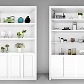 Modern White Display Cabinet With Shelves Holding Vases Plants Photo Frames And Ornaments