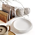 Minimalist Natural Decorative Ornament Set With Twigs Vase Ceramic Jars And Plates