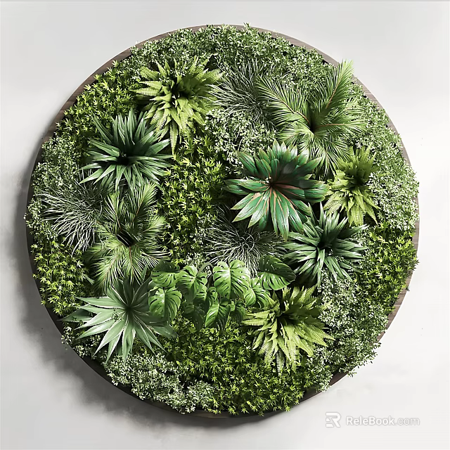 Circular Indoor Living Plant Wall with Various Green Foliage and Lush Design 3d model 
