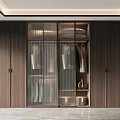 Modern Wooden Wardrobe With Glass Doors And Hanging Clothes Storage Interior Design