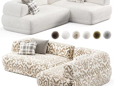 Sectional Sofa with Geometric Pattern and Light Gray Design and Multiple Fabric Color Options 3d model