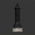 Black Fire Hydrant With Hexagonal Concrete Base Pointed Top Orange Outlet And Round Cover