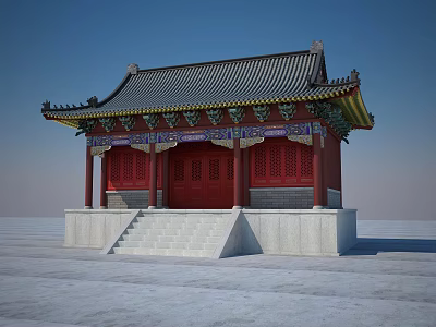 Traditional Chinese Ancient Architecture With Red Walls Black Roof Stone Steps And Ornate Eaves 3d model