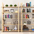 Wooden Bookshelf With Books Decorative Items And Potted Plant In Modern Interior