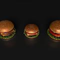 Three Different Sizes of Delicious Hamburgers Displayed on Black Background