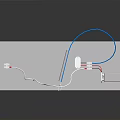 Electronic Components Model With White Platform Blue Wires Connectors And Gray Box