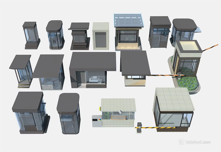 Various Security Booth Models With Different Designs And Modern Structures 3d model 