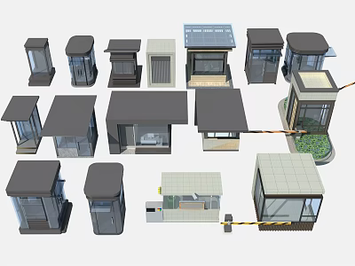 Various Security Booth Models With Different Designs And Modern Structures 3d model