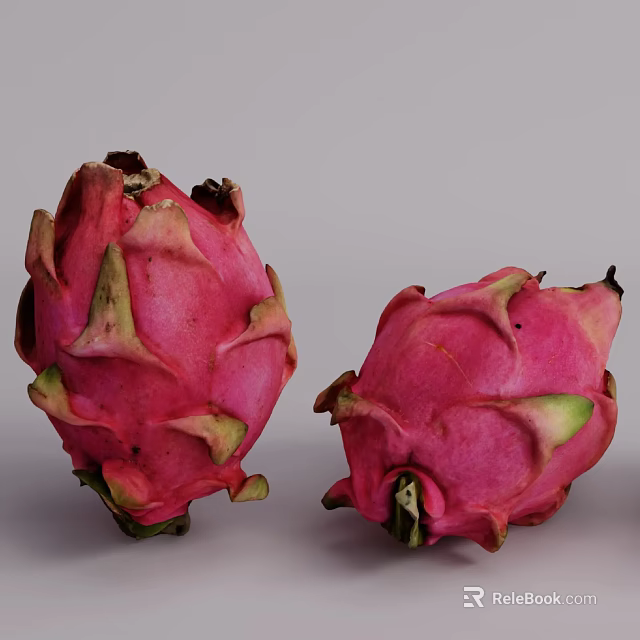 Fresh Pink Dragon Fruit Two Ripe Exotic Tropical Fruits Close Up View 3d model 