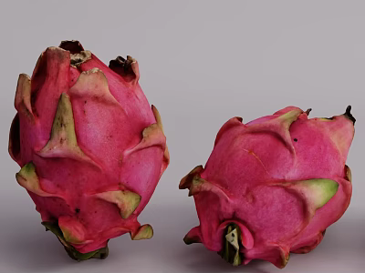 Fresh Pink Dragon Fruit Two Ripe Exotic Tropical Fruits Close Up View 3d model