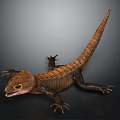 Detailed Realistic Brown Lizard With Long Tail Scales Open Mouth Yellow Eyes On Dark Background
