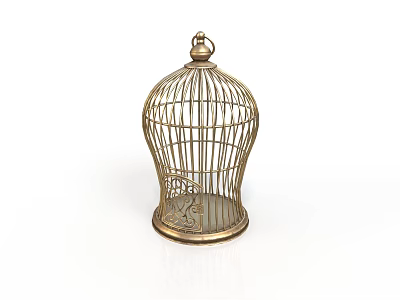 Golden Metal Birdcage with Decorative Design and Ornate Base for Household Decoration 3d model