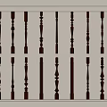 Decorative Wooden Balusters With Various Intricate Designs Displayed On Two Shelves
