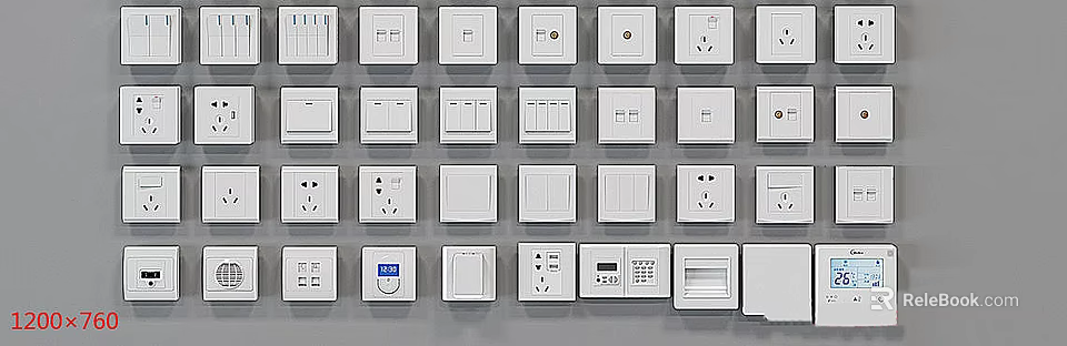 Various Types Of Switch Panels With Different Designs And Functions On Wall 3d model 