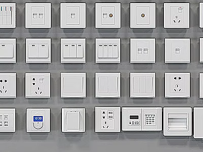 Various Types Of Switch Panels With Different Designs And Functions On Wall 3d model