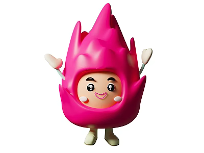 Dragon Fruit Anthropomorphic Cartoon Character With Smiling Face And Pink Color 3d model