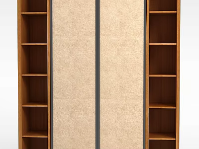 Wardrobe With Wooden Shelves On Both Sides And Middle Beige Doors Design 3d model