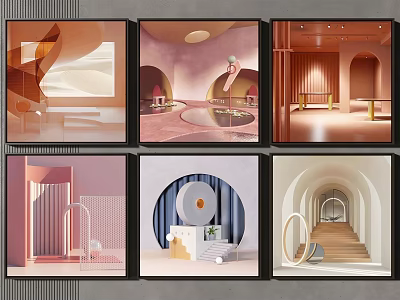 Abstract Modern Interior Design Scenes With Geometric Shapes Curved Arches And Soft Tones 3d model