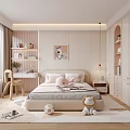 Modern Cozy Kids Room Interior With Bed Plush Toys Desk Chair Window Curtains And Rug
