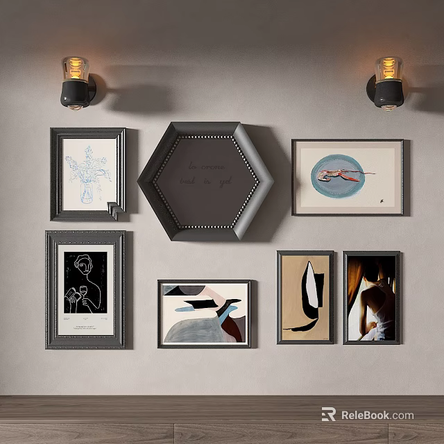 Abstract Art Collection With Various Frames And Decorative Wall Design 3d model