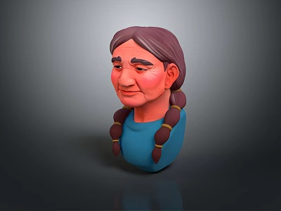 3D Model Of A Woman With Braided Hair Wearing Blue Top Against Gray Background 3d model