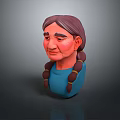 3D Model Of A Woman With Braided Hair Wearing Blue Top Against Gray Background