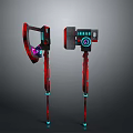 Sci Fi Weapon Set Featuring Axe and Hammer With Mechanical Design and LED Lights