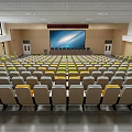 Spacious Modern Conference Room Interior With Large Projection Screen And Organized Seating Rows 3d model