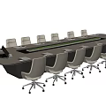 Modern Office Conference Table With Swivel Chairs Laptop And Cup On Sleek Tabletop
