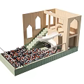 Indoor Wooden Playground Equipment With Staircase Slide Arched Windows And Colorful Ball Pit