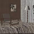 Comfortable Leisure Chair with Wooden Frame and Beige Cushion Near Floor Lamp and Green Plant