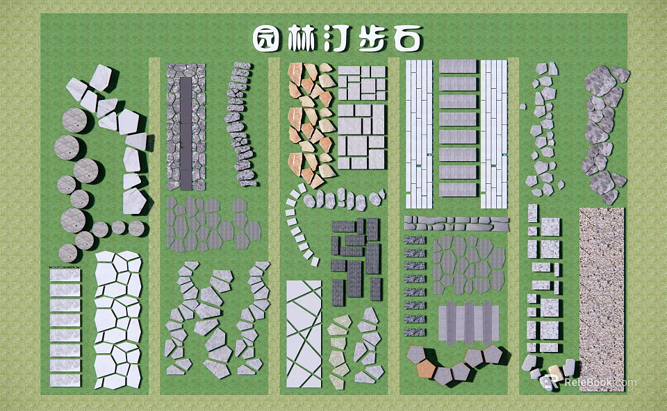 Garden Stepping Stones With Diverse Shapes And Patterns For Landscape Design 3d model 