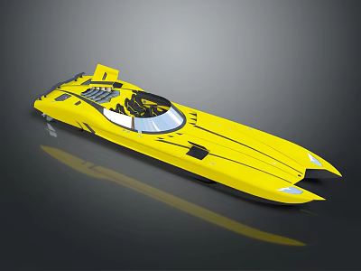 Yellow Streamlined Motorboat Ideal for Household Water Sports and Leisure Activities 3d model