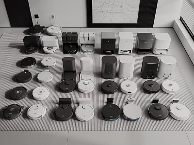 Various Modern Household Appliances In Black And White Designs On Display Arrangement 3d model