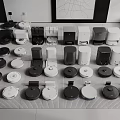 Various Modern Household Appliances In Black And White Designs On Display Arrangement