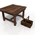 Rustic Wooden Square Table And Small Basket For Home Living Essentials
