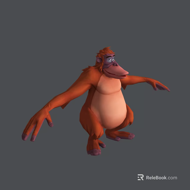 Cartoon Game Movie Orangutan Character with Orange Fur White Belly Extended Arms in Sitting Pose 3d model 