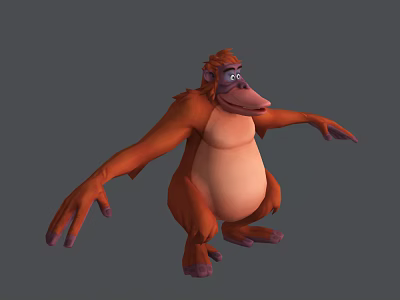 Cartoon Game Movie Orangutan Character with Orange Fur White Belly Extended Arms in Sitting Pose 3d model