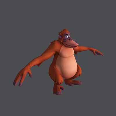 Cartoon Game Movie Orangutan Character with Orange Fur White Belly Extended Arms in Sitting Pose 3d model