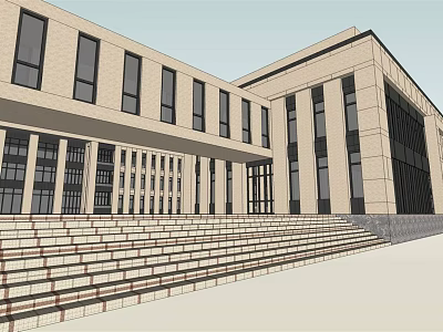 Modern Office Building Exterior Design With Large Windows And Front Steps 3d model