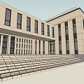 Modern Office Building Exterior Design With Large Windows And Front Steps