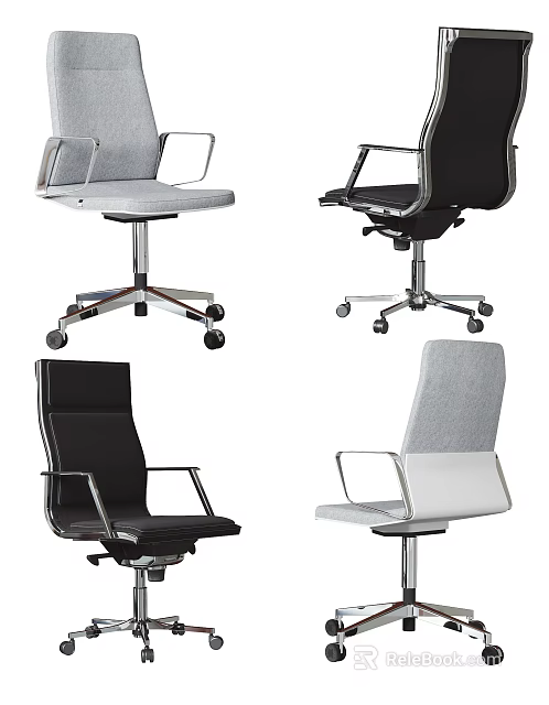 Ergonomic Modern Office Chairs with Adjustable Metal Frame Wheels in Black Gray White 3d model 