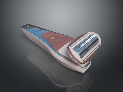 Modern Handheld Electric Shaver With Blue Pink White Design And Multiple Blades 3d model