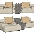 Modern Light Colored Sectional Sofa With Beige Cushions And Dark Throw Blanket 3d model