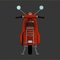 Red Vintage Scooter With Brown Leather Seat And Reflection On Dark Background