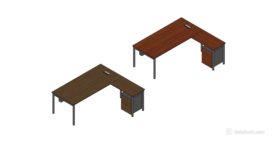 Two L Shaped Office Desks With Wooden Top Drawers And Metal Legs 3d model 