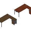 Two L Shaped Office Desks With Wooden Top Drawers And Metal Legs