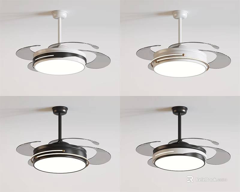 Modern Ceiling Mounted Air Conditioning Fan With Light In Black White Silver Styles 3d model 