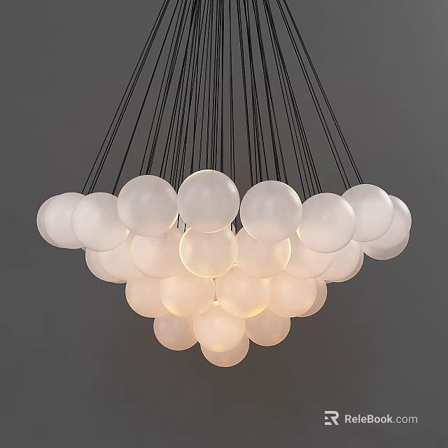 Elegant Modern Clustered White Spherical Bulb Chandelier With Black Hanging Wires 3d model 